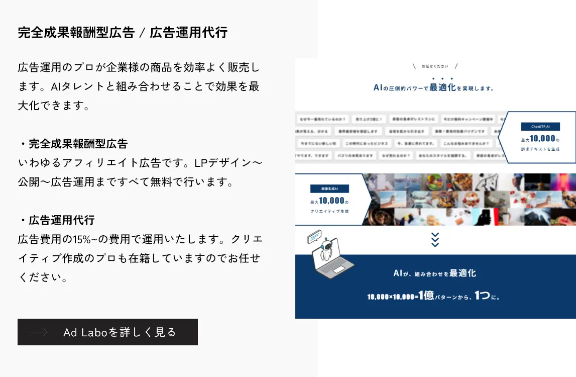 完全成果報酬型広告と広告運用代行 - AIタレントと組み合わせることで効果を最大化